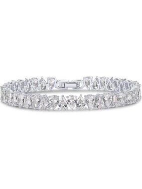 Elegant 14K Gold Plated Tennis Bracelet for Women, Bridal Pear CZ Jewelry Gift